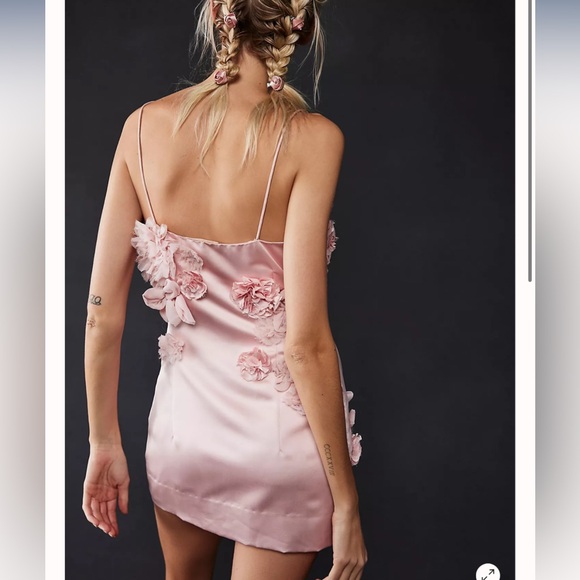 Free People LoveShackFancy Mensa 3D Cascading Rosette Satin Mini Dress - Picture 2 of 8